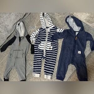 3 Carters Fleece lined  Hooded jumpsuits